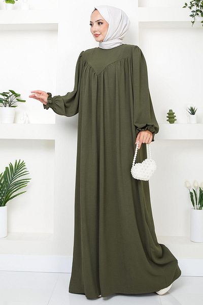hafsamina Χακί Φόρεμα Μαζευμένο Ρόμπα - HM2501