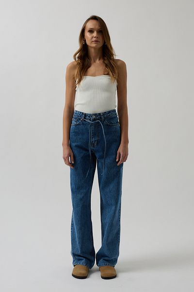 Black Fashion Piping Detail Straight Blue Jean