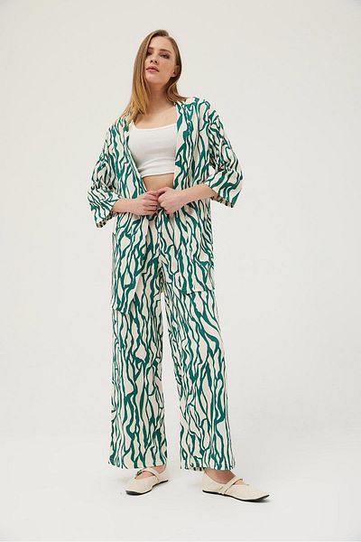 CALİENTE Kimono Pants Crinkle Women's Double Set Green