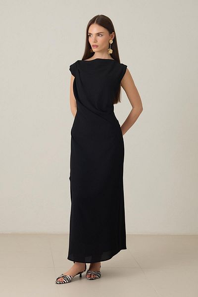 Setre Black Collar Detailed Asymmetrical Cut Dress