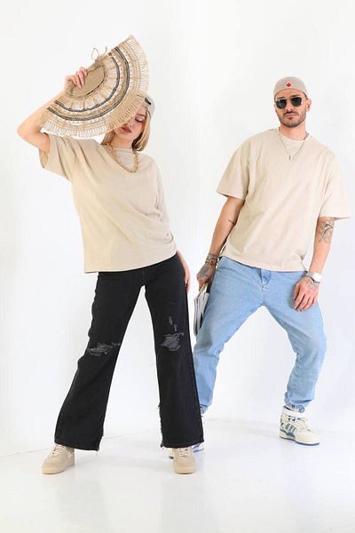 İLKCET MODA Βαμβακερό μπλουζάκι Unisex Oversize Basic