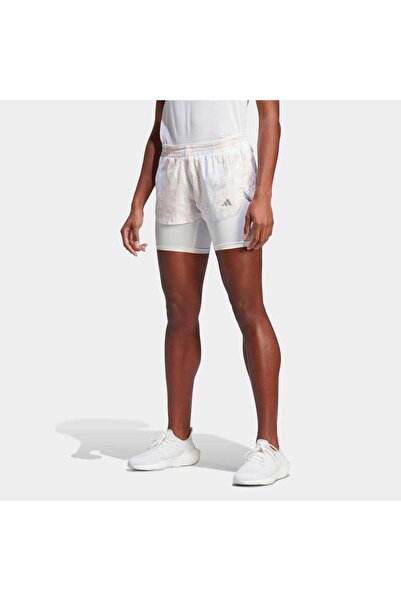 adidas Run Fast 2N1 Kadın Beyaz Koşu Şortu (HS8614)