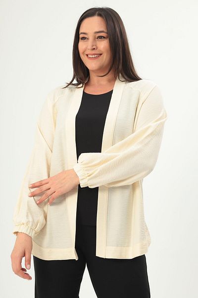 Metpoint Trend42Plus Large Size Back Stone Printed Oversize Ecru Jacket