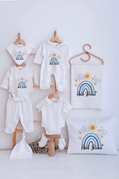 Lilabio Bebe Yaka İsme Özel Delux 12li Hastane Çıkışı Mavi Gökkuşağı
