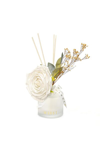 Missi 200 ml Buzlu Cam Şişe Beyaz Gül Dekorlu White Jasmine Oda Kokusu