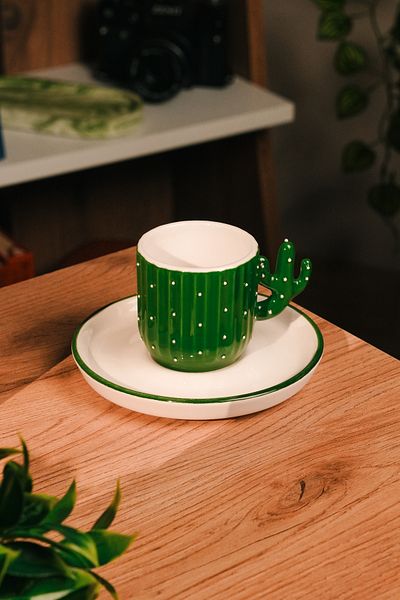 Love Bundles Handmade Cactus Patterned Ceramic Turkish Coffee Cup |   100ml |   Ceramic |   2 Pieces