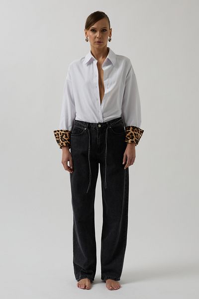 Black Fashion Piping Detail Straight Black Jean