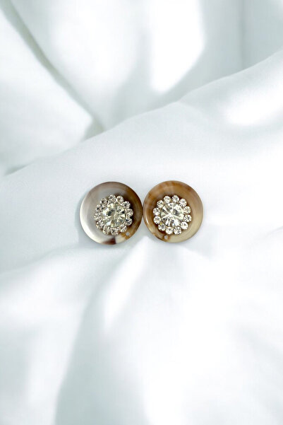 Trend aksesuar Taşlı Kemik Yuvarlak Klipsli Düğme Aksesuarı 1 Çift