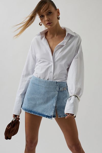 Black Fashion Fusta scurtă albastră denim cu detaliu curea
