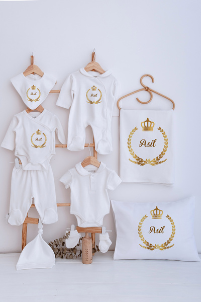 Lilabio Bebe Yaka İsme Özel Delux 12li Hastane Çıkışı Altın Çelenk