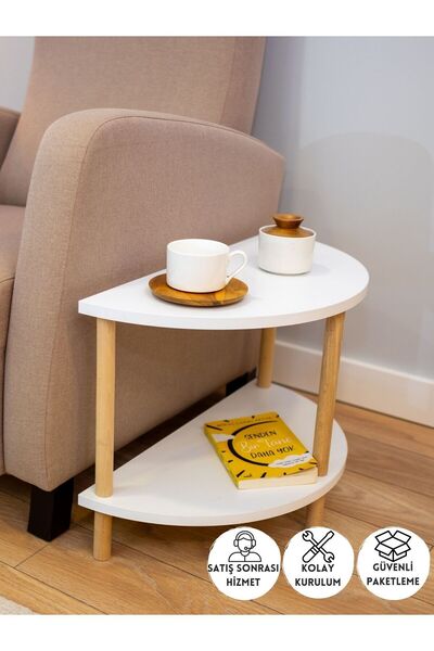 PEKA Yarım Daire Yan Sehpa - Salon - Oturma Odası Zigon Sehpa - Beyaz