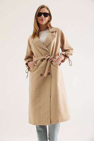 CALİENTE Lace-Up Trench Coat with Tunneled Ankle Beige