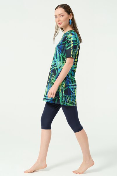 ALFASA Patterned Half Sleeve Half Covered Swimsuit