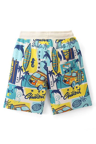Pine kids Above Knee Length Shorts With Beach Theme Print - Multicolor