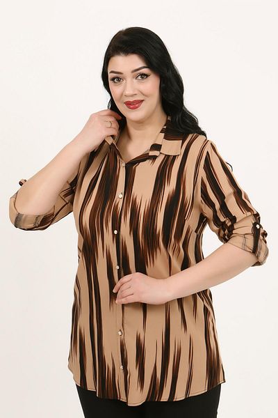 By Alba Collection Γυναικείο πουκάμισο βιζόν βαμβακερό βισκόζη Plus Size