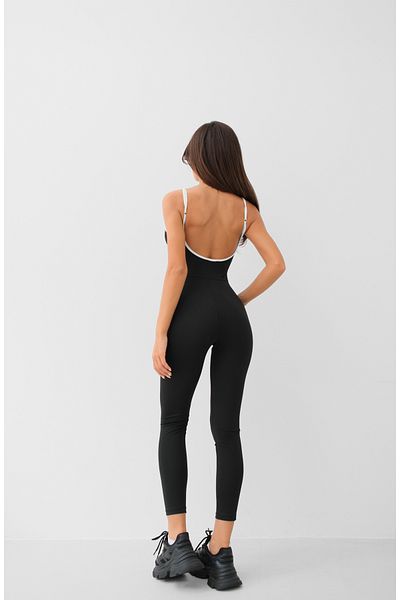 Black Fashion Black Sports Jumpsuit - Piping Detail