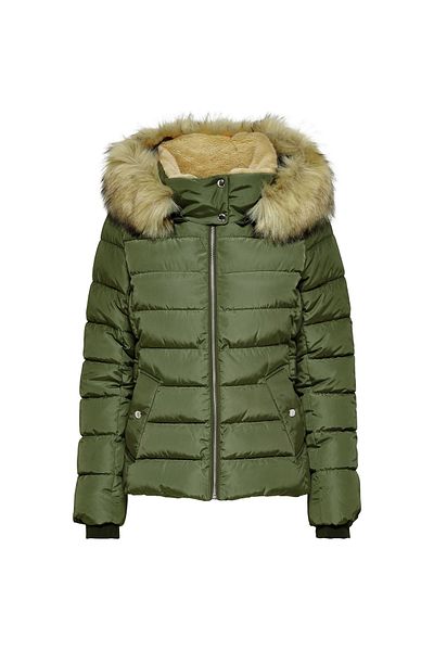 ONLY Green Women's Coat ONLNEWCAMILLA FUR HOOD JACKET CC OT