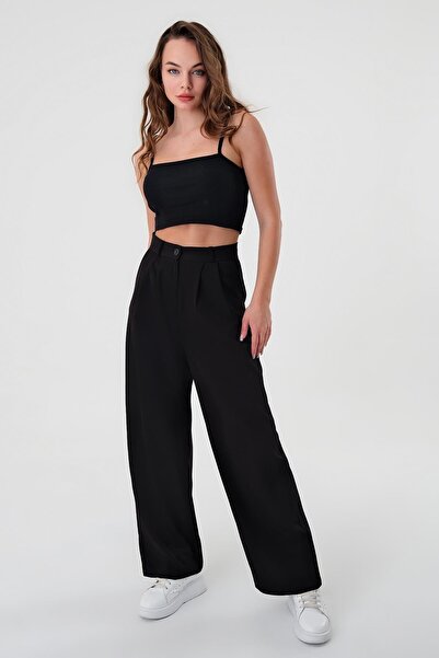 Hazel Kadın Siyah Yüksek Bel Palazzo Pantolon