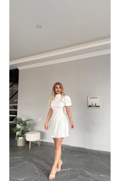 buqre's moda Μίνι φόρεμα με μανίκια καρπούζι με φιόγκο και λεπτομέρεια με κουμπιά στην πλάτη