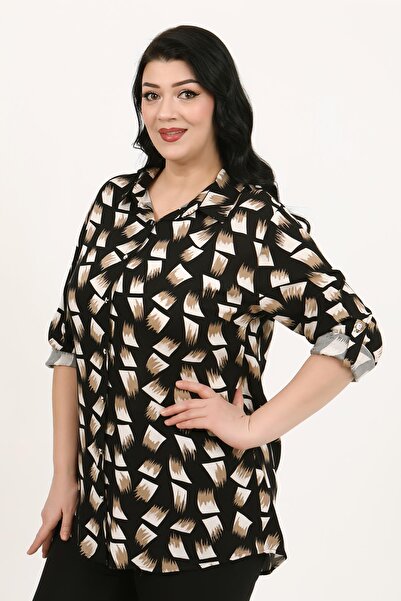 By Alba Collection Cămașă de damă neagră din bumbac și viscoză de mărime mare