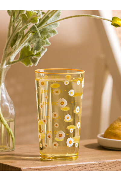 LC Waikiki LCW HOME Sarı Çiçek Baskılı Cam Su Bardağı 500 Ml