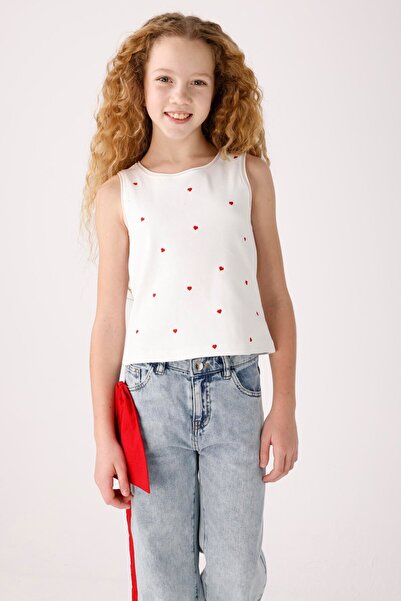 JENA Tricou pentru fetiță cu broderie inimă 3-8 ani Ecru