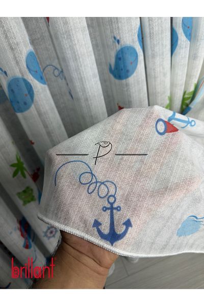 Brillant Tulle Curtain Brillant Brand Sailor Pattern Ship Anchor Motif Transfer Printing Knitted Fabric