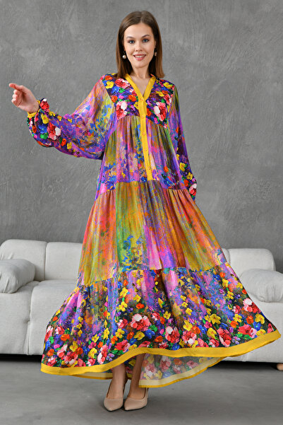 bayansepeti Rochie de vară evazată midi, cu mâneci cu balon, cu închidere cu ...