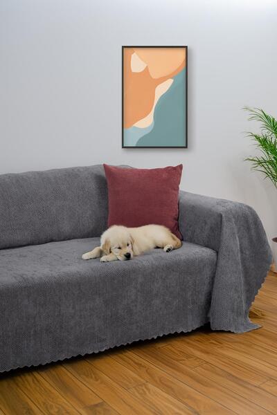 Latuda Home Zenit Koltuk Örtüsü 175x300 Large Dekoratif Jakarlı Şönil | Kanepe Örtüsü | Kaymaz , Gri
