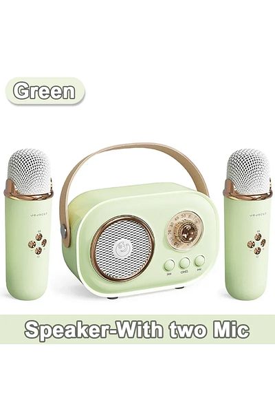 Choice Green Bluetooth Speaker With 1-2 Wireless Microphone Support Karaoke TF Card FM Play HIFI Bass Hands