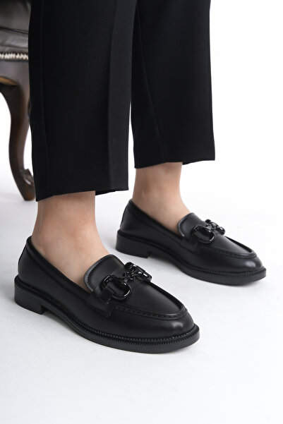 Taha Türk Kadın Siyah Loafer Siyah Toka Detaylı Maskülen Kadın Ayakkabısı Casual Günlük Şık ve Rahat Ayakkabı