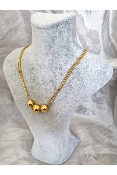 MSA TREND Kadın çelik üç zincirli toplu kolye gold renk 316 L ayar çelik kara...