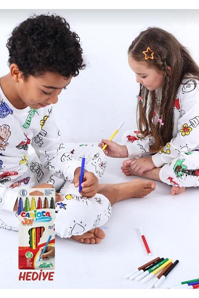 Name Baby Long Sleeve Washable Dyeable Children's Pajama Set - with Coloring Pen Gift