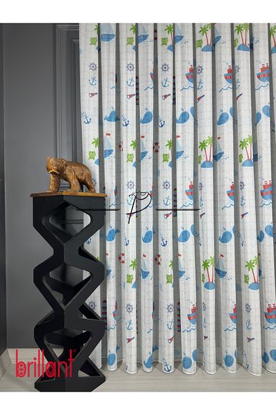 Brillant Tulle Curtain Brillant Brand Sailor Pattern Ship Anchor Motif Transfer Printing Knitted Fabric