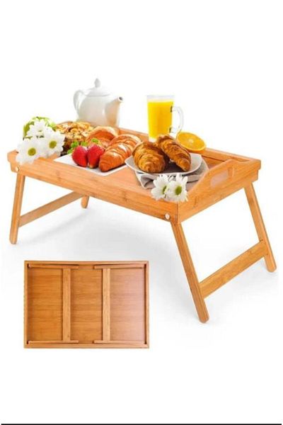 Hayveys Bamboo Bed Enjoyment Tray with Folding Legs (50cm*30cm), Portable Tray