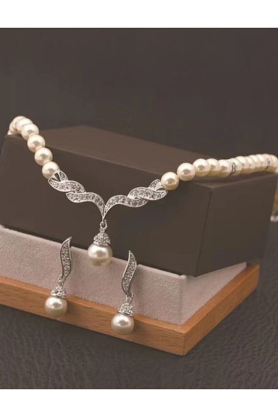 begüm jewelery Pearl Silver Color Jewelry Design Set