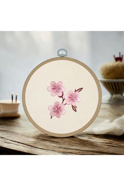 riyaz Pembe Çiçek - Yuvarlak Pano Kasnak Çap:17cm