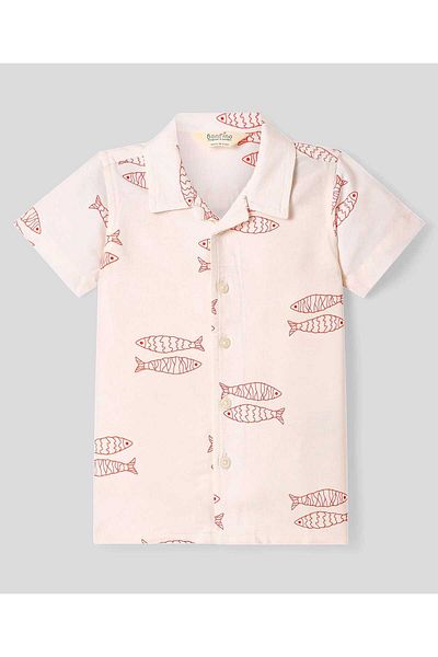 Bonfino Oversized Resort Collar Fish Print Short Set - Light Orange