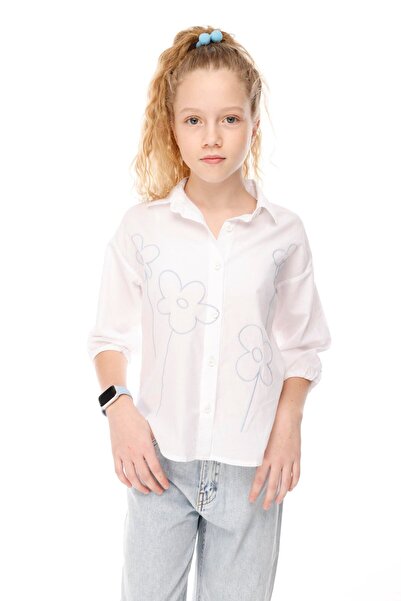 JENA Детска блуза с флорални бродерии, възраст 8-14 години, синя