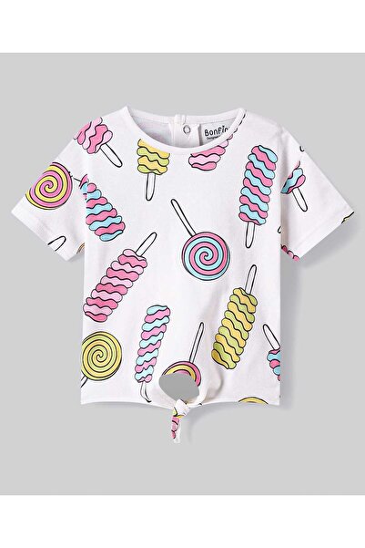 Bonfino All Over Ice Cream and Lollipop Printed Half Sleeves Co-ords T-shirt & Shorts Set-White/Pink