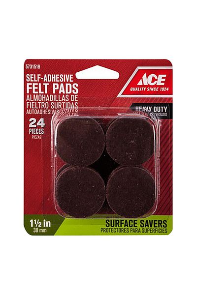 ACE 24-Piece Self Adhesive Round Felt Pads Brown 1.5inch