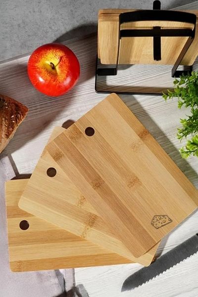 Kitchen Life Bamboo Cutting Board Set 4L with Countertop Stand / Most Function Vegetable Meat Bread Board