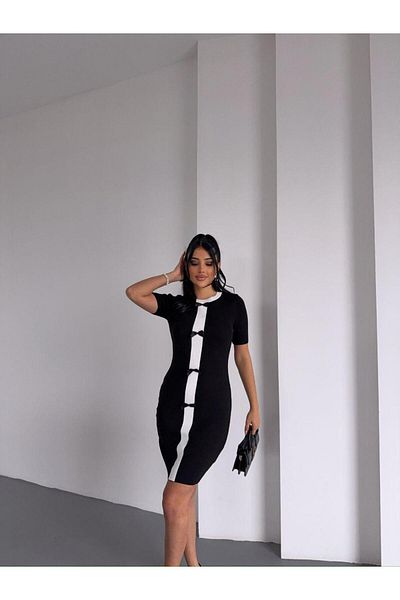 Cistern İstanbul Women's Black Front Bow Detail Dress
