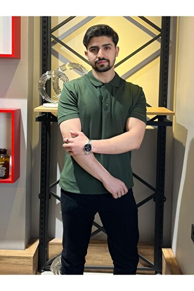 Butik Pamuklu Haki Polo Yaka Tshirt