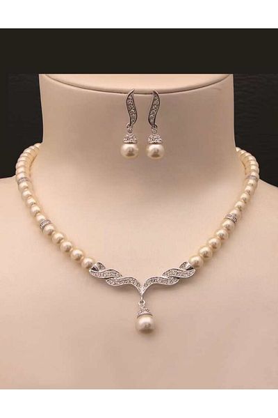 begüm jewelery Pearl Silver Color Jewelry Design Set