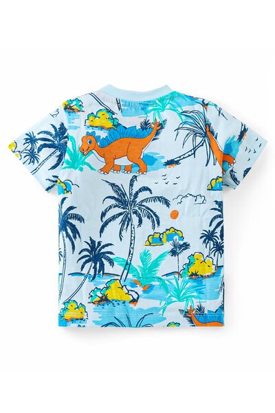 Babyhug Cotton Knit Half Sleeves T-Shirt & Shorts Set With Dinosaur Print - Multicolor