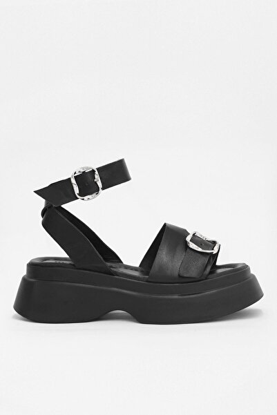 NILUFARR Genuine Leather Black Heeled Danny Sandals