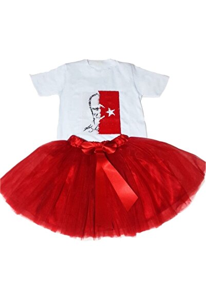 YCN TEKSTİL Fată cu Ataturk și steag - Tricou cu două fețe și fustă tutu din ...