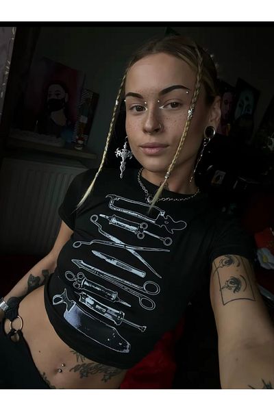 Köstebek Black Surgery Set Short Sleeve Crop T-Shirt