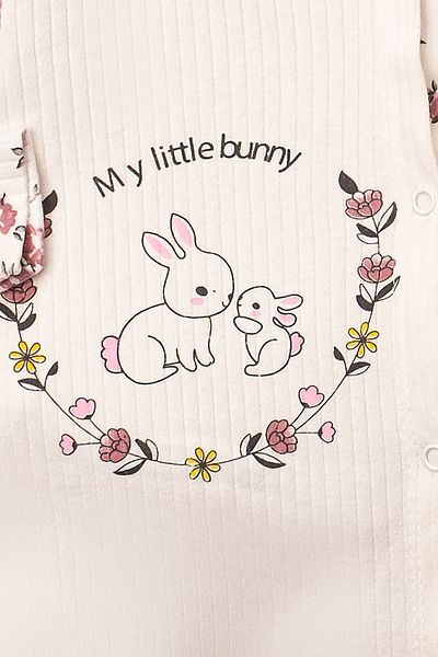 LemayBebek 2-Piece Rabbit and Flower Patterned Combed Cotton Baby Jumpsuit with Booties